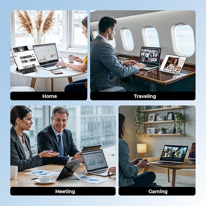 Enzion Laptop Screen Monitor Extender,1080P FHD Portable Monitor for Laptop, Built-in Speaker and Adjustable Backstand, Triple Screen Extender Compatible with Wins/MacOS/Chrome (Black, Dual-16Inch)
