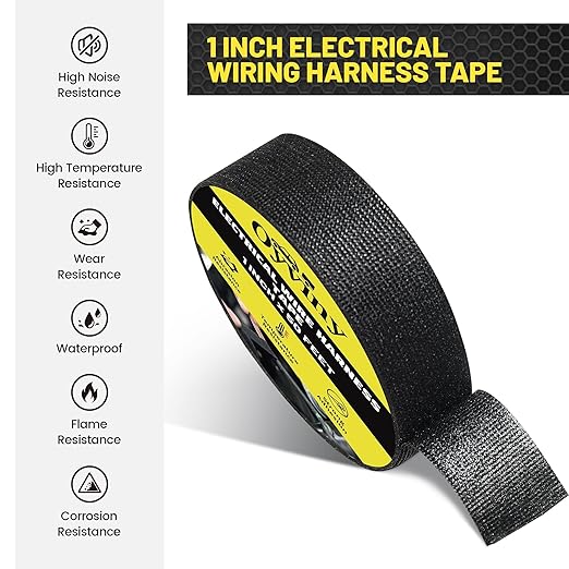 Oyviny 2 Rolls Wire Harness Cloth Tape 1 Inch x 50 Feet Automotive Electrical Tape Self-Adhesive High Temp Anti Abrasion Wire Loom Tape for Engine Harness Wrap Protection Insulation