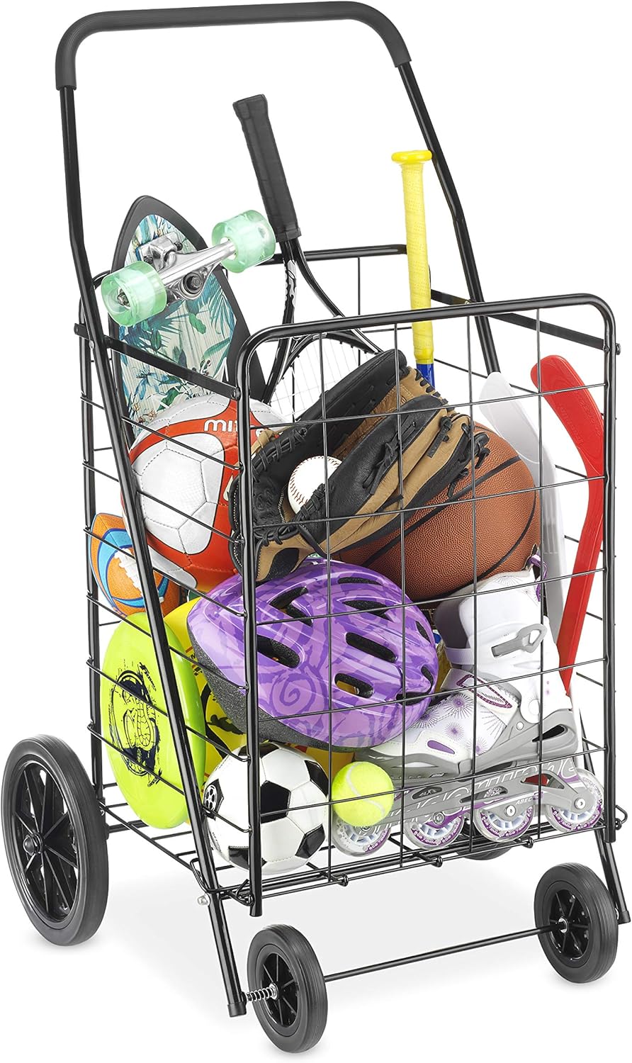 Whitmor Extra Large Utility Shopping Cart - Heavy Duty 100 Lb Capacity, Collapsible Design, Black