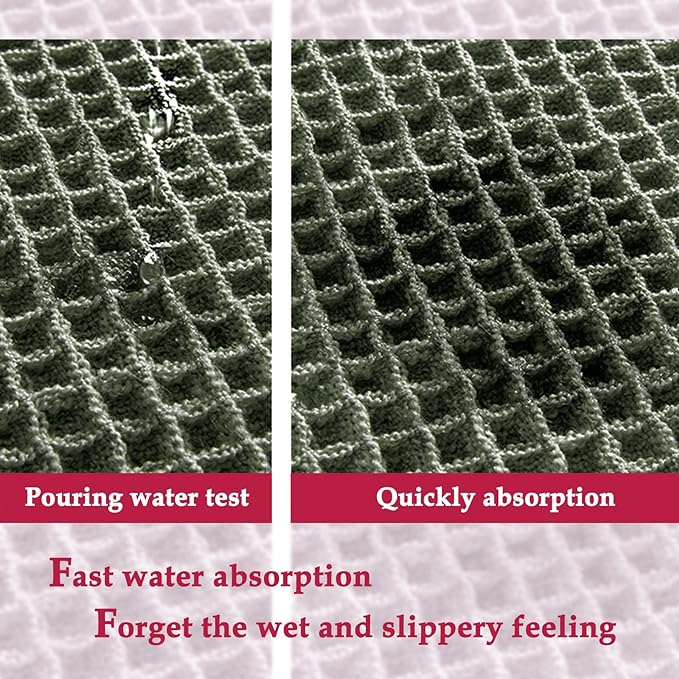 ZALL Waffle Bath Mat,Super Absorbent Non Slip Bathroom Rug,Dark Green 24x36inch,Machine Washable Ultra Soft Floor Mats