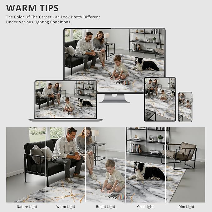 Merelax 5x8 Rug for Bedroom Livingroom - Washable Non-Slip Large Area Rug, Indoor Floor Carpet Low Pile Soft Rug for Dining Room, Mudroom, Modern Aesthetic Abstract Geometric Decor, Grey/Gold