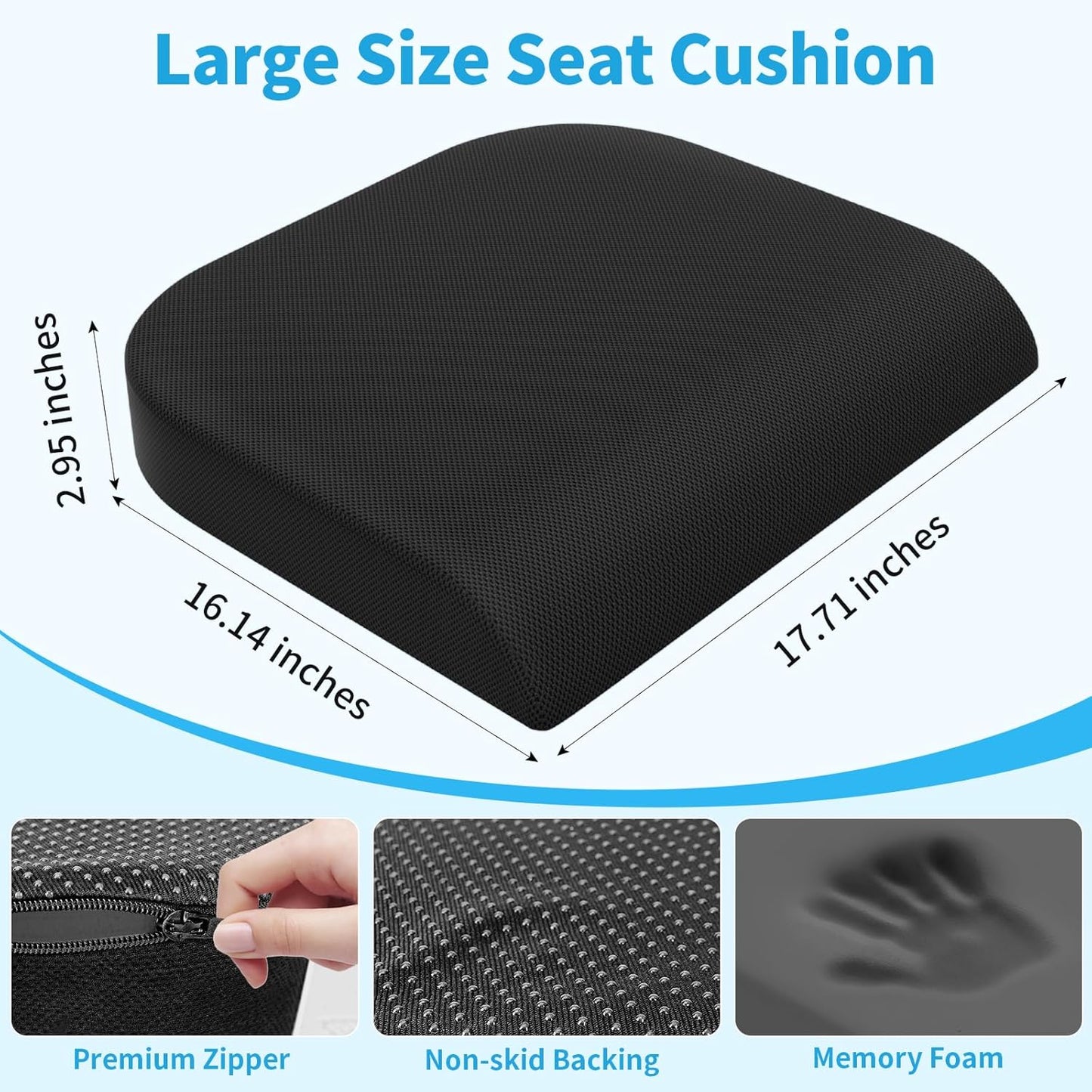 TranquilRelax Memory Foam Seat Cushion - Tailbone Pain Relief & Back Support | Black