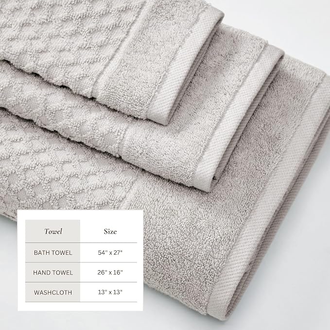 Great Bay Home Bath Towels - 100% Cotton 6 Piece Towel Set - Diamond Waffle Weave - Absorbent, Durable, Quick-Dry Towels for Bathroom (Light Grey)