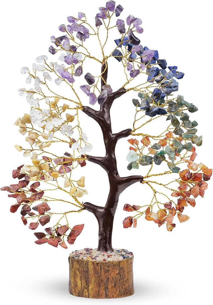 YATHABI 7 Chakra Tree of Life Decor - Crystal Tree - Feng Shui Decor - Crystal Bonsai Tree - Gem Tree - Gemstone and Crystals - Spiritual Tree - Chakra Stones - Crystal Gifts - Birthday Gift for Women