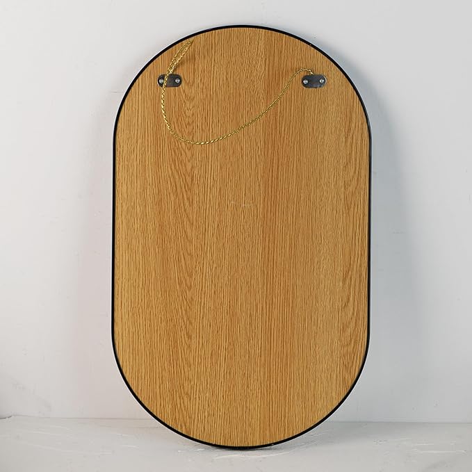 Oval Mirror, Oval Wall Mirror with Lanyard, High Definition Bathroom Mirror for Bathroom, Hallway, Living Room (Black, 11.61x18.9inch)
