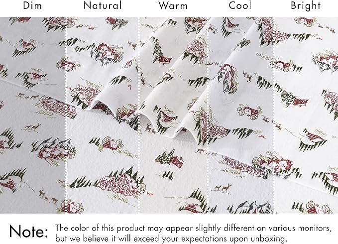 RUVANTI Flannel Sheets Queen Size - 100% Cotton Double Brushed Bed Sheets, Deep Pockets 16 Inches Queen Sheet Set, All Seasons Breathable & Extra Soft - Warm & Cozy, 4 Piece, Hilly Huts