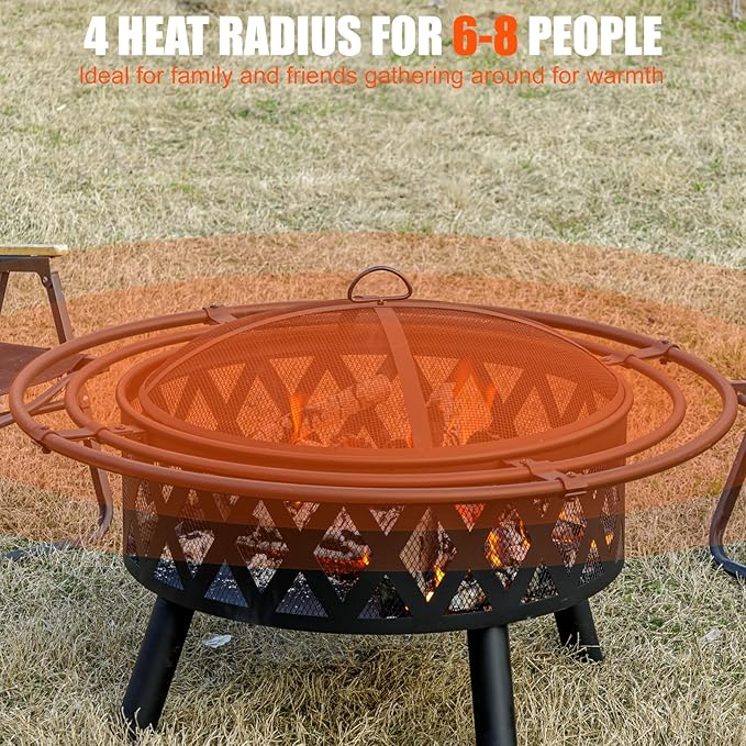 EcoNook 36 Inch Wood Burning Fire Pit with 2 Loops, Outdoor Fire Pit with Spark Screen & Fire Poker, Cross Weave Firepit for Outside Fireplace Bonfire for Yard,Patio, Garden