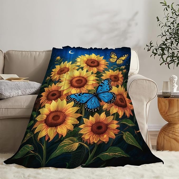 Sunflower Blanket Flower Throw Blanket Soft Cozy Fleece Fuzzy Stuffed Plush Flannel Gifts for Girls Women Boys Kids Adults 40''x50''