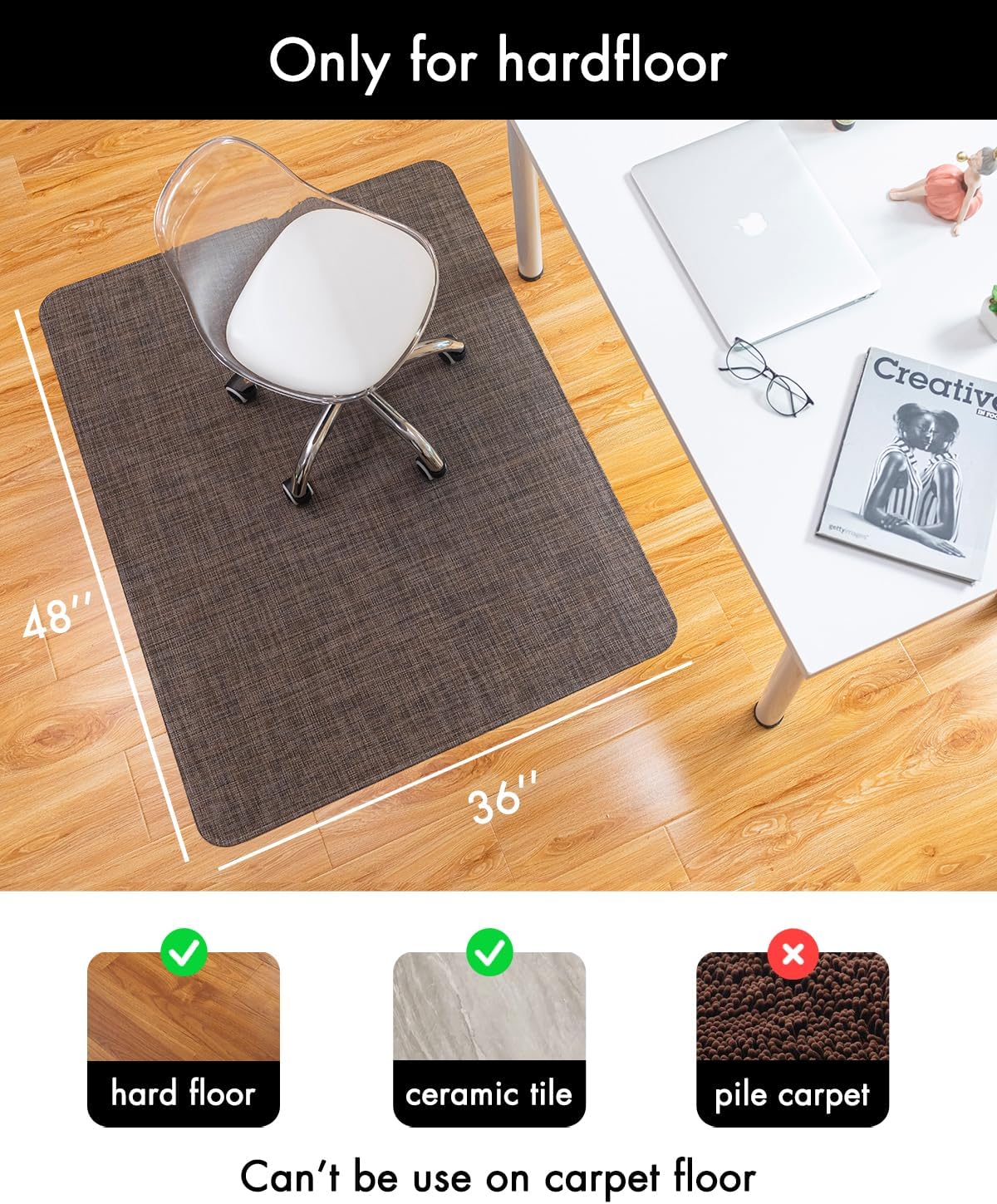 Skiennix Office Chair Mat - Non-Slip Heavy Duty Floor Protector for Hardwood & Tile - 36" x 48" (Dark Walnut)