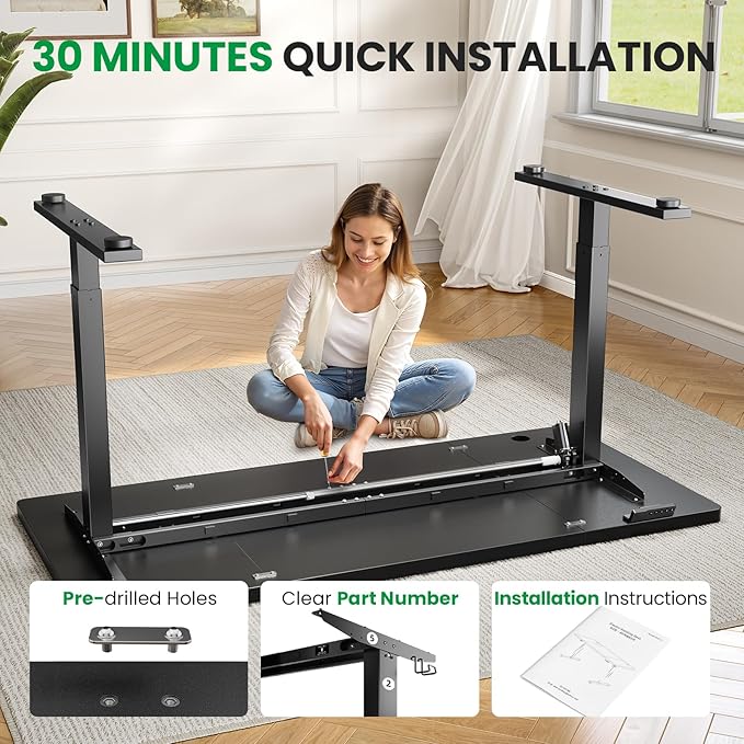 SIAGO Electric Standing Desk Adjustable - 71x30 Inch Sit Stand Desk with 1 Inch Thick Tabletop, Double Beam Frame, 3 Memory Height Adjustment, Cable Management for Home Office