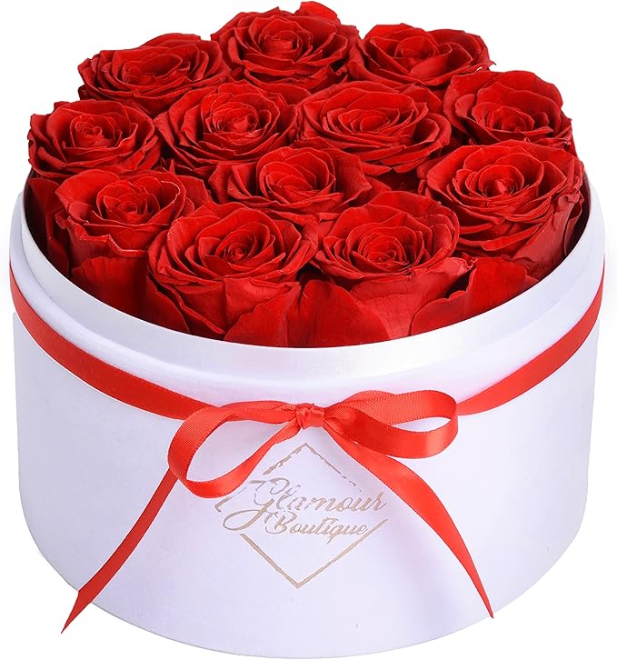 GLAMOUR BOUTIQUE Flowers Forever in a Box 12 Preserved Roses in Velvet Box, Birthday, for Women, Eternal Rose for Wife, Mom Flower - Red