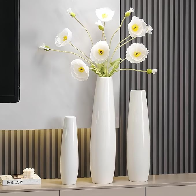 White Ceramic Floor Vase 24 Inches Tall Flower Holder Decorative Large Vases for Table Centerpieces Shelf Home Decor Living Room Branches Sky-Dried Flower Arrangement Simple Decorative