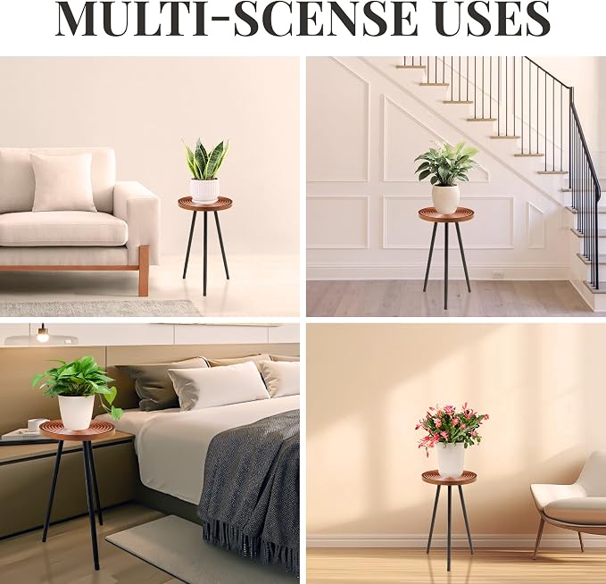 Lawn Social Tall Plant Stand Indoor, 20" Mid Century Modern Plant Table, Wood & Metal Plant Holder for Flower Pots, Round Small Side Table for Living Room Bedroom Balcony Decor, Walnut (11.4"x20")