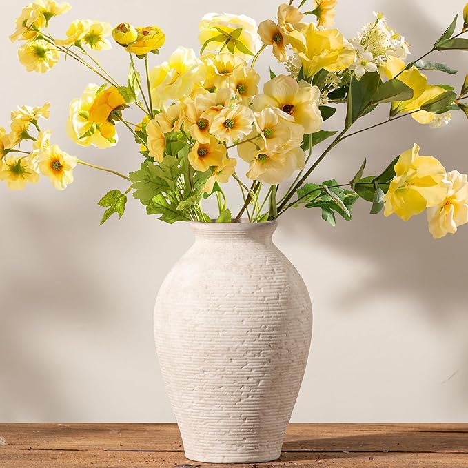 Vanselia Ceramic Flower Vase Home Decor - Large Farmhouse Table Vases Rustic Vintage Living Room Kitchen Bedroom Decorations for House Book Shelf Office Coffee Desk Dining Fireplace (9" Rustic)