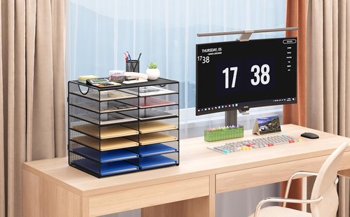 EasyPAG Paper Trays - 14-Tier Mesh Desk Organizer with Handle | A4/Letter Size for Office & Home - Black