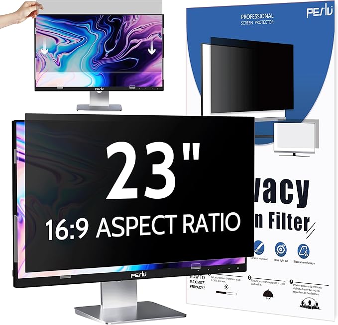 Peslv Computer Privacy Screen 23 Inch for 16:9 Widescreen Monitor, Removable 23inch Anti Blue Light Anti Glare Monitor Privacy Filter Shield