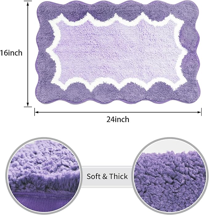 Cute Scalloped Purple Bathroom Rugs Mat,Non Slip Absorbent Quick Dry Bath Mats for Shower Room,Microfiber Bath Mats for Bathroom Floor Washable Carpet for Shower Tub Sink Bedroom,16"x24"