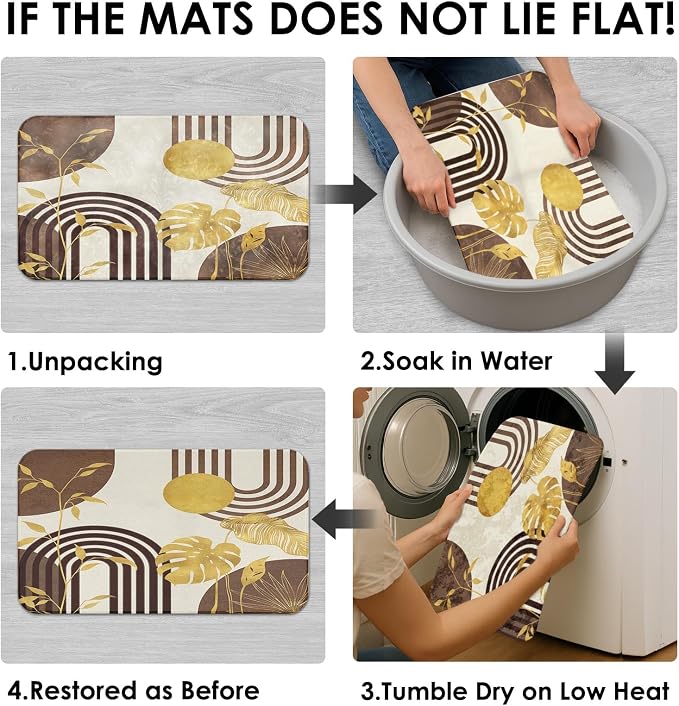 Boho Brown Shower Curtain Set with Toilet Lid Cover and Non-Slip Rugs, Gold Tropical Abstract Geometric 4 Pcs Modern Minimalist Vintage Shower Curtain for Bathroom Set with 12 Hooks