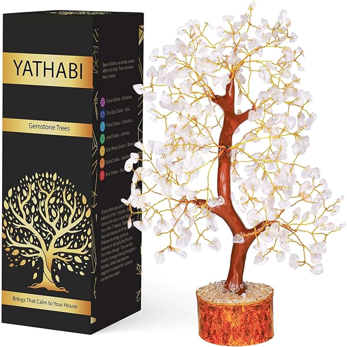 YATHABI Clear Quartz Crystal - Feng Shui Money Bonsai Tree - Natural Gemstones - Spiritual Trees - Chakra Crystal Tree of Life - Positive Energy Stones and Crystals