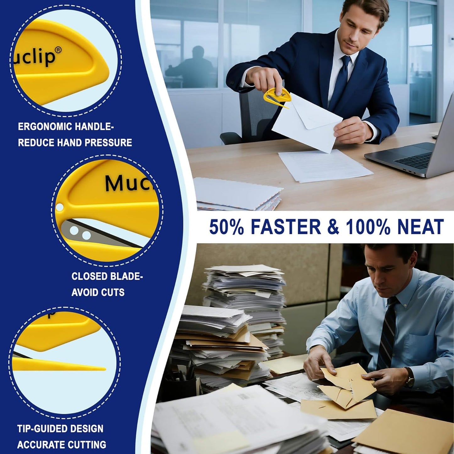 Skiennix Safety Letter Opener - Ergonomic ABS Grip with Hidden Stainless Steel Blade | 3-Pack in 3 Colors for Home & Office Use