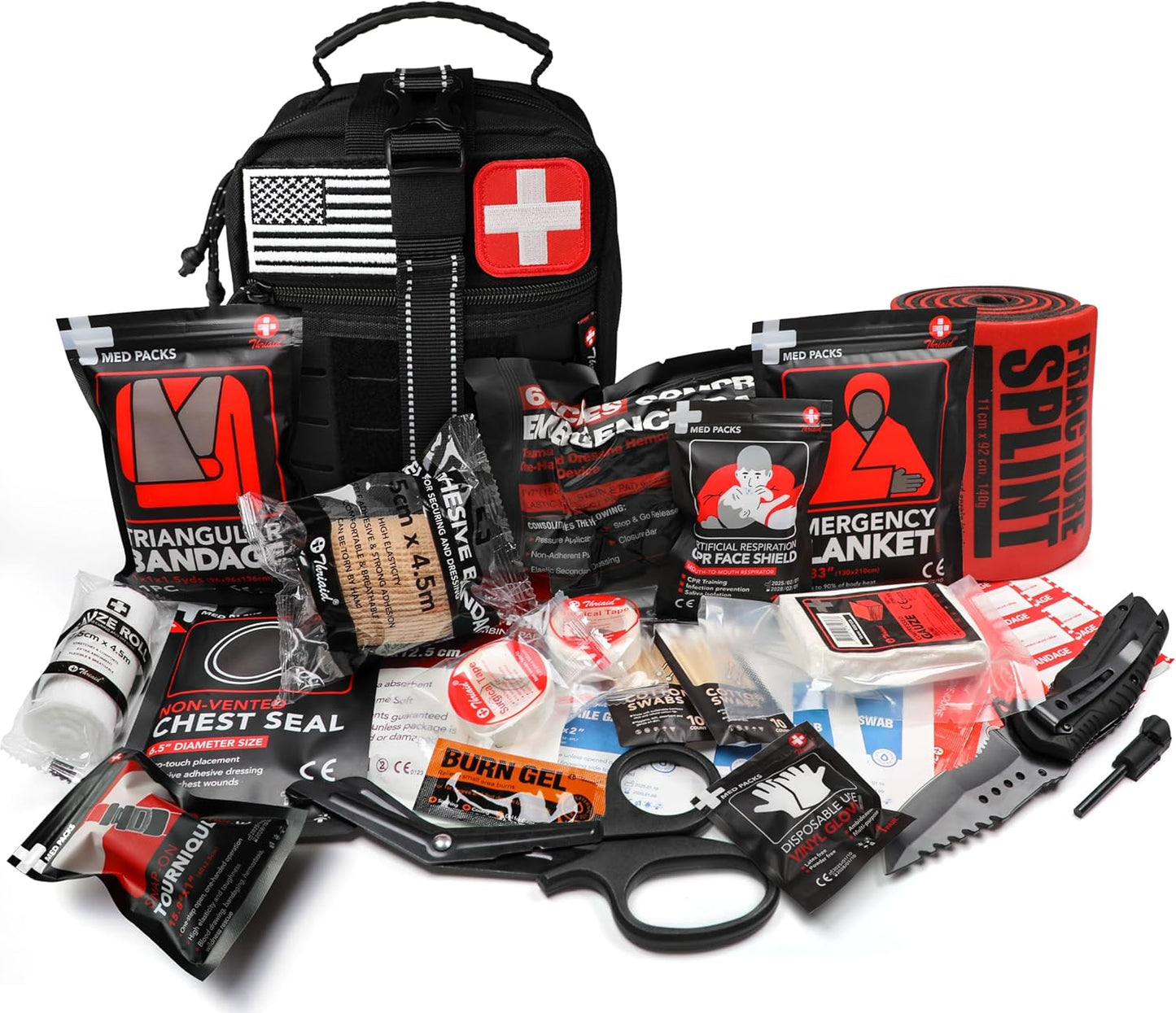 Survival First Aid Kit - Tactical Military Combat IFAK with Israeli Bandage & Tourniquet | Black