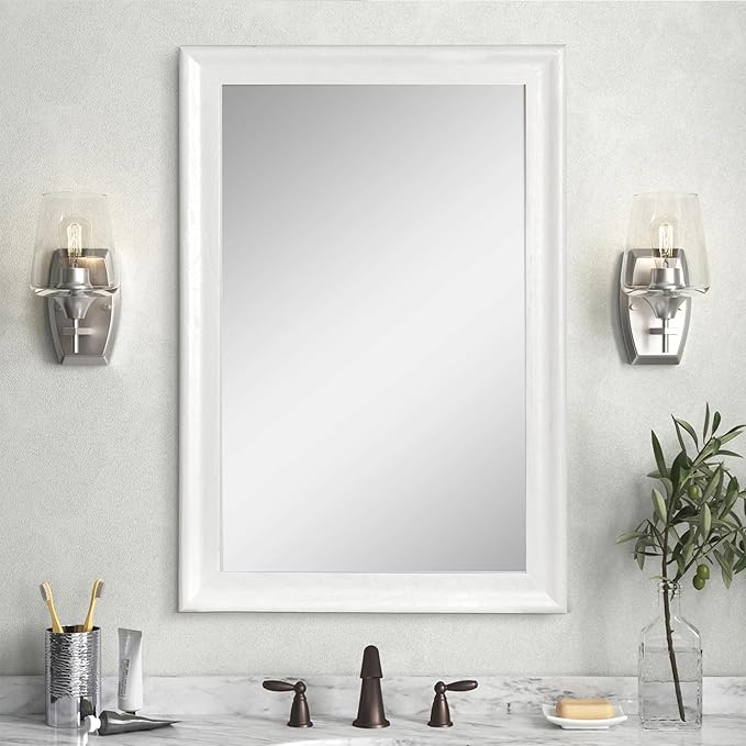 CULER White Wall Mirror for Bathroom,Rectangle Rustic 24 x 36 inch Hanging Vanity Mirrors with Wood Grain Pattern for Living Room,Bedroom,Entryway (24x36 inch, White)