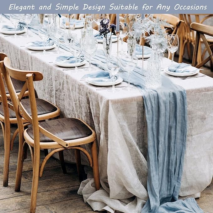 12 Pack 13Ft Cheesecloth Boho Gauze Table Runner - 35x157 Inch Rustic Cheese Cloth Long Table Runner - Dusty Blue