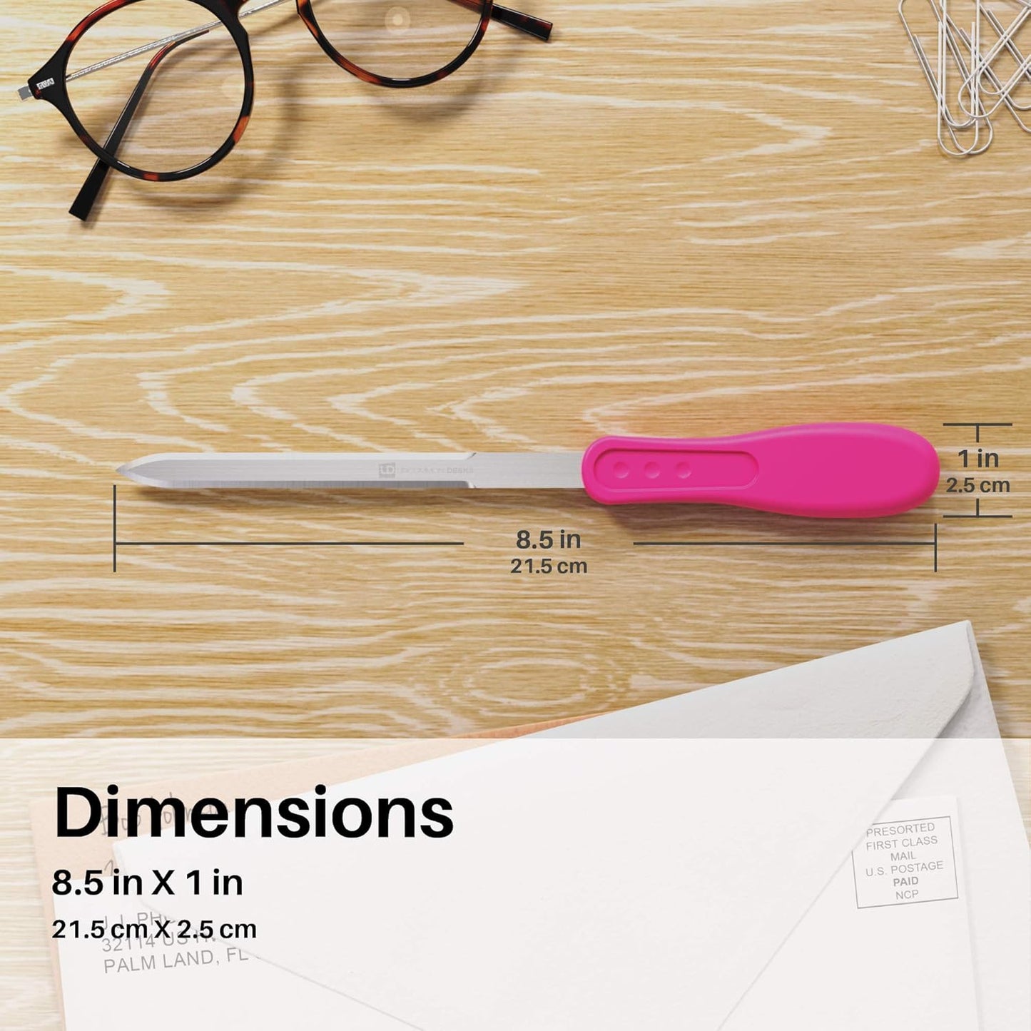 Uncommon Desks Letter Opener - Ergonomic Stainless Steel Knife-Edge Blade | 6 Mixed Colors