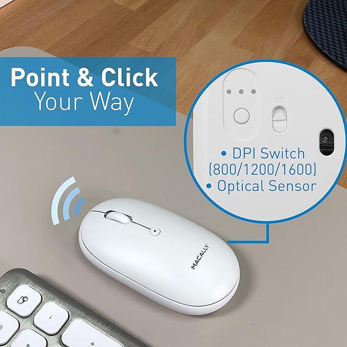 Macally Wireless Bluetooth Rechargeable Mouse and a Wireless Bluetooth Keyboard for Mac & PC, Classic Apple Essentials