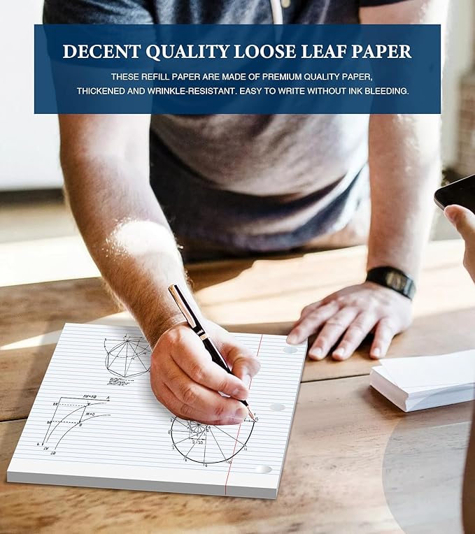 PINJINGPRO Loose Leaf Paper, Notebook Paper, 8 x 10.5 College Ruled Paper, 3 Hole Punch Binder Paper, Lined Paper for 3 Ring Binders, College Ruled Paper, 100 Sheets/Pack Filler Paper (2 Pack)