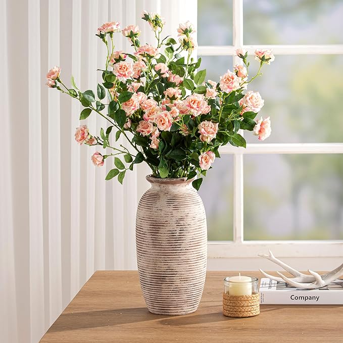 Ceramic Rustic Flower Vase, Large Farmhouse Vases Home Decor, 12.5" Tall Pottery Decorative Pampas Vase for Table Living Room Entryway Mantel Bookshelf Bedroom Bathroom Kitchen