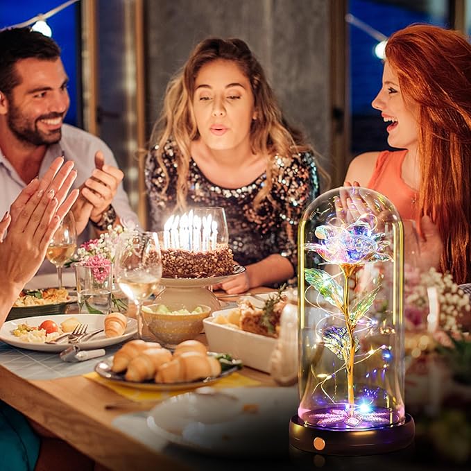 Beferr Birthday Gifts for Women Mom Rechargeable Galaxy Glass Roses Forever Preserved Flowers for Delivery Prime Smart Touch Light Up Rose in Dome Gift for Grandma Sister Wife Her Girlfriends Daughter