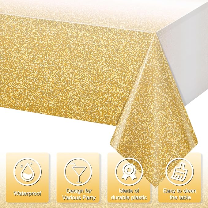 FunnyPars 1 Pack Ombre Gold Plastic Tablecloth for Parties, Gradient Yellow Gold Disposable Tablecloths for Rectangle Tables, Light Gold Table Cover for Wedding Birthday Anniversary Party, 54x108Inch