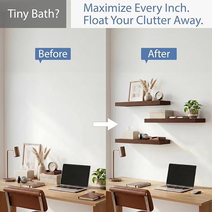 Floating Shelves for Wall, Bathroom Shelves Over Toilet, Wall Shelves & Book Shelf for Room, Hanging Shelf, Modern Wooden Mounted Floating Shelves, 24x7x1.5 in (Walnut-Like, Set of 3)