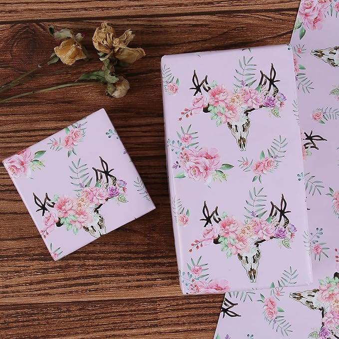 Aimyoo Pink Floral Wrapping Paper Roll 17 in x 10 ft, All Accasion Flower Gift Wrap for Wedding Birthday Bridal Shower
