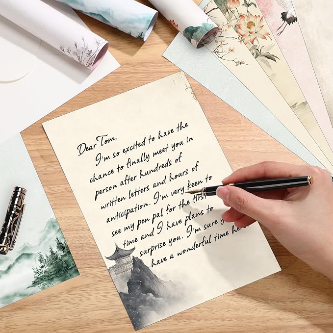 Supervitae 120 Sheet Japanese Stationery Paper for Letter Writing Scrapbook Paper Crafting Printing, 8.27" x 5.51", Double Sided Printing, 6 Watercolor Designs