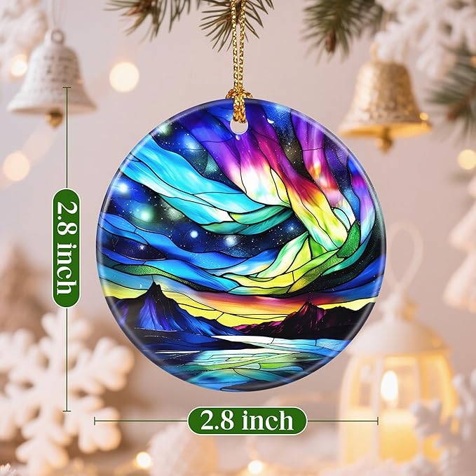 Christmas Ornaments, 2.8 Inch Ceramic Hanging Ornament, Christmas Tree Ornaments, Xmas Decorations, Holiday Decorations, Holiday Party Gifts, and Xmas Gift Ideas - Aurora Borealis