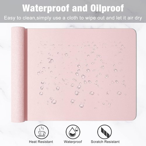 Hsurbtra Desk Pad - XL 30" x 14" PU Leather Desk Mat | Waterproof Non-Slip Blotter in Pink
