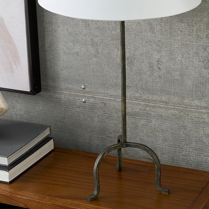 Nourison Home 28" Black Wrought Iron Heritage Metal Slim Tripod Table Lamp for Living Room, Bedroom, Bedside, Reading