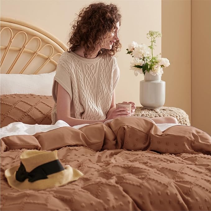 Bedsure Boho Duvet Cover Full Size - Burnt Orange Breathable & Soft Boho Bedding, Machine Washable Comforter Cover for All Seasons, Includes 1 Duvet Cover 80"x90" with 2 Pillow Shams & Zipper Closure