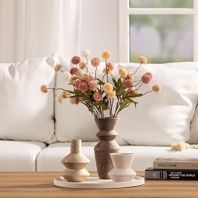 Ceramic Vase Home Table Decor - Flower Vase Set of 3 Living Room Kitchen Decorations Farmhouse Modern Rustic Vases Decorative Centerpiece for Shelf Bedroom Office Bathroom Dining Coffee Desk