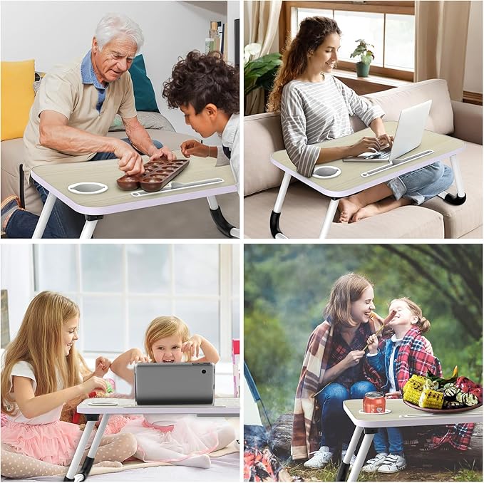 Fayquaze Portable Foldable Laptop Bed Desk with Storage Drawer and Cup Holder - Lap Desk Laptop Stand Tray Table for Eating, Reading and Working