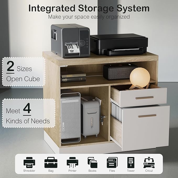 47.2'' Standing Desk with File Cabinet, Height Adjustable Electric Sit Stand Desk, Lateral File Cabinet, Computer Workstation for Home Office, Light Walnut