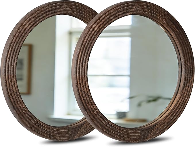 LOSOUR Round Mirror, Farmhouse Decor Solid Wood Frame Wall Circle Mirror, Decorative Mirrors for Bathroom Over Sink, Living Room, Entryway,Bedroom, Entryway, Hallway,Foyer (2, Coffee, 24" L x 24" W)
