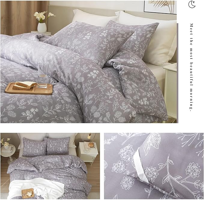 HighBuy Garden Floral Duvet Cover Queen Girls 100% Cotton Lavender Botanical Boho Bedding Set Queen Vintage Chic Floral Bed Comforter Cover with 2 Pillowcases Lightweight Aesthetic Duvet Cover Set