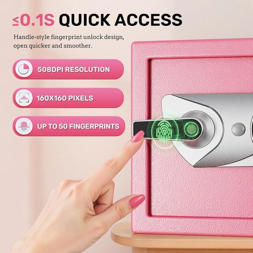 BlackSmith Home Biometric Safe - Quick Access Fingerprint Lock Box | 1.0 Cubic Ft, Pink, Fireproof Bag Included