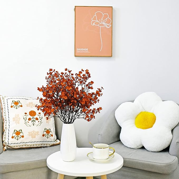 Mandy's Burnt Orange Artificial Baby’s Breath European Flowers 6 Bundles Silk Gypsophila with Bendable Stems for Fall Thanksgiving & Christmas Centerpiece Wedding Decor and Table Arrangements