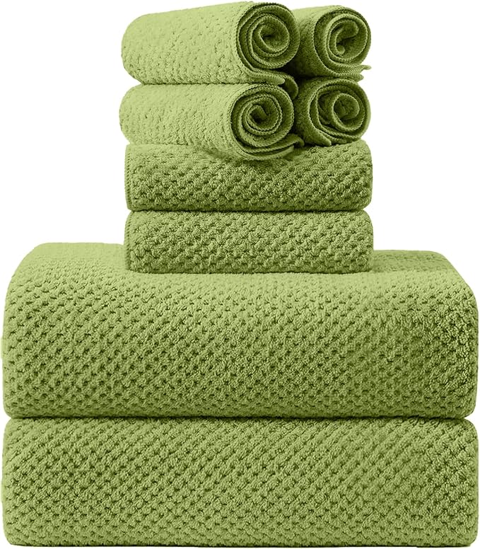 8-Piece Bath Towel Set, 2 Extra Large Bath Towel Sheets, 2 Hand Towels and 4 Washcloths - Highly Absorbent Quick Dry Microfiber,Ultra Soft Towel Set for Bathroom, Waffle Weave, Pack of 8 (Olive)