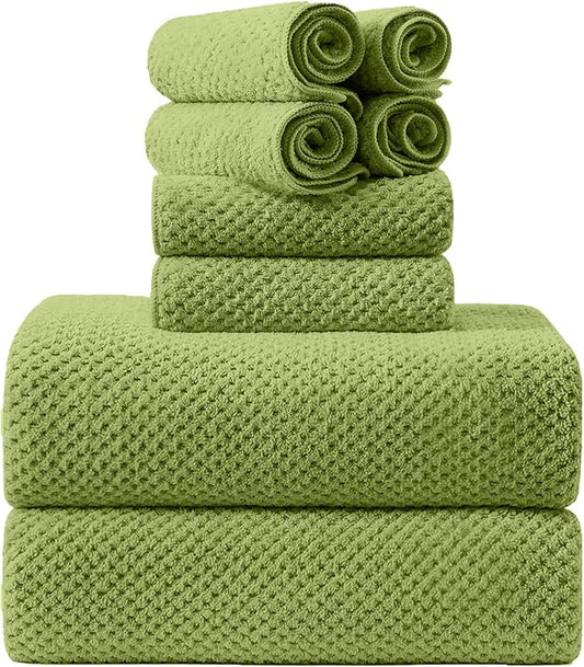 8-Piece Bath Towel Set, 2 Extra Large Bath Towel Sheets, 2 Hand Towels and 4 Washcloths - Highly Absorbent Quick Dry Microfiber,Ultra Soft Towel Set for Bathroom, Waffle Weave, Pack of 8 (Olive)