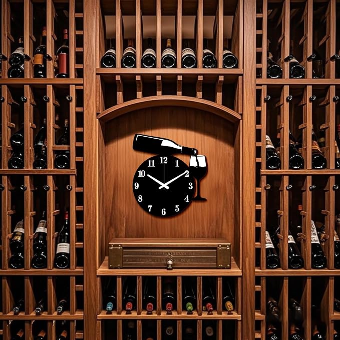 Red Wine Wall Clock Irregular Shape Decorative Wall Clock Wine Glass Non-Ticking Clock for Home Office Decoration, 14.48×12.99 inch